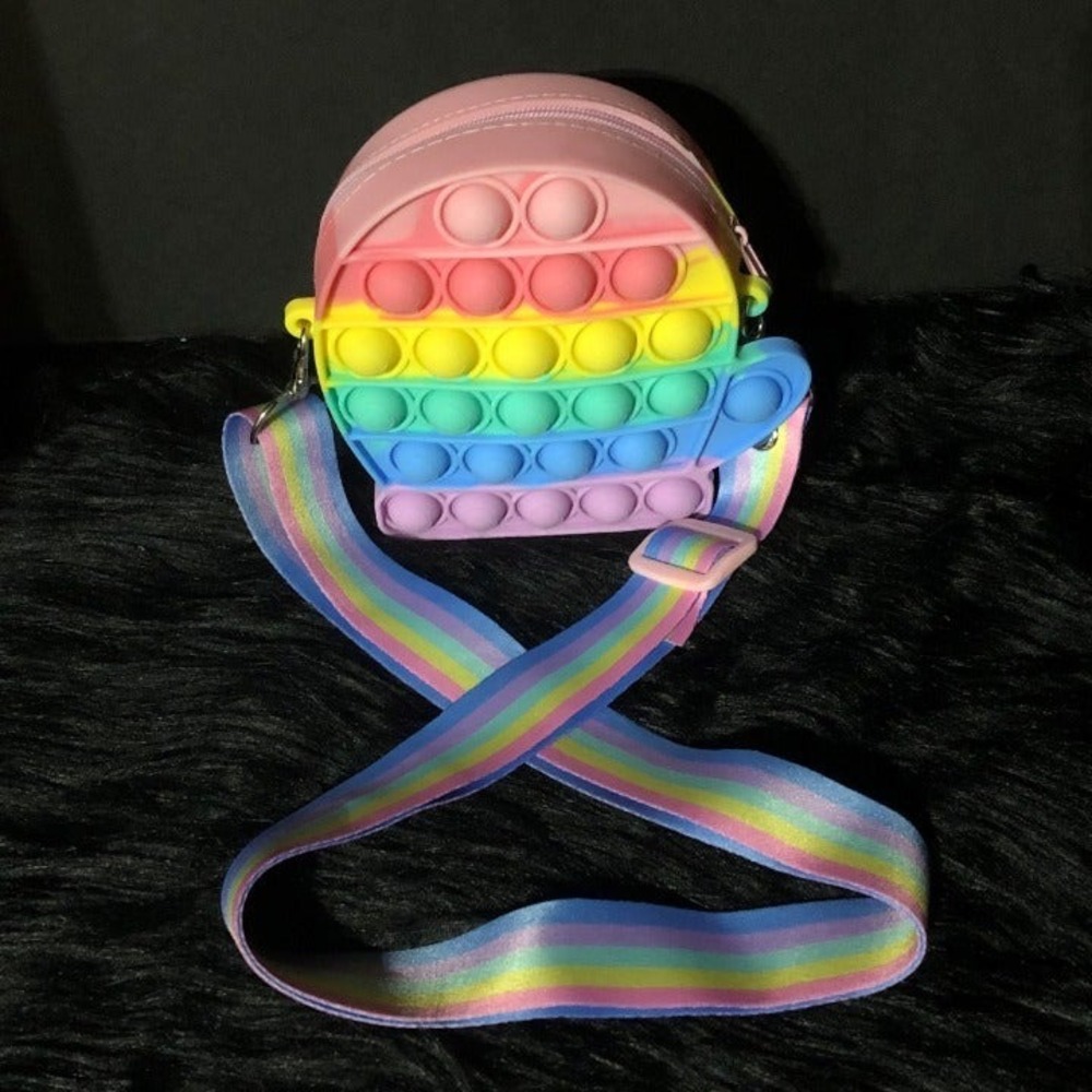 Unbranded Fidget Purse Kids Small Rainbow Like New Pop It Silicone Crossbody Bag - Picture 5 of 6